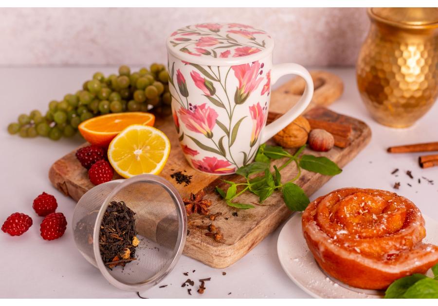 Zdjęcie: Kubek z zaparzaczem i pokrywką 340 ml dekoracja alstromeria ALTOM DESIGN