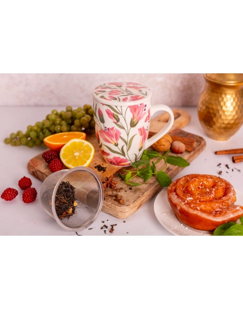 Zdjęcie: Kubek z zaparzaczem i pokrywką 340 ml dekoracja alstromeria ALTOM DESIGN