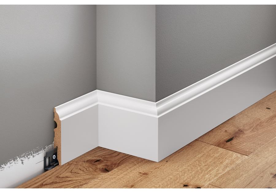 Zdjęcie: Listwa przypodłogowa MDF Biały RAL 9003 okleina półmat 8,2x1,3 cm dekor 1, 220 cm CEZAR