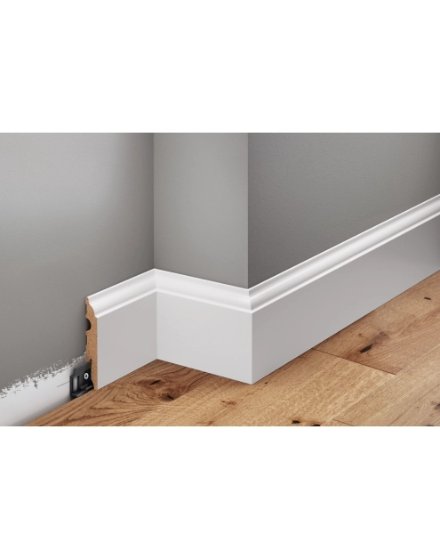 Zdjęcie: Listwa przypodłogowa MDF Biały RAL 9003 okleina półmat 8,2x1,3 cm dekor 1, 220 cm CEZAR