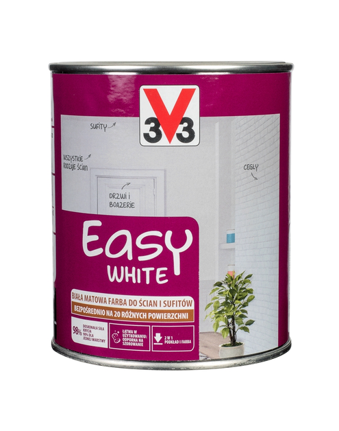 Zdjęcie: Farba do ścian i sufitów Easy White biała matowa 1 L V33