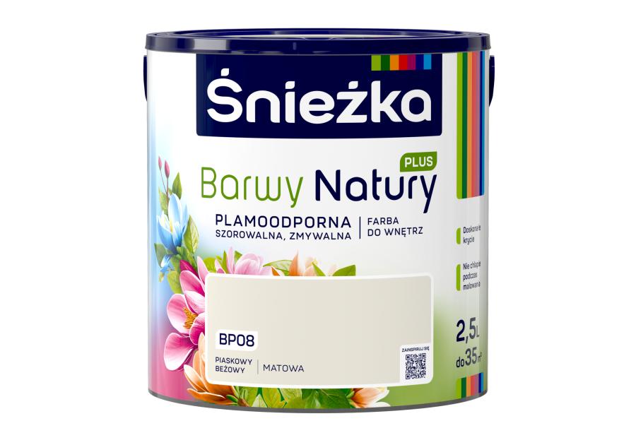 Zdjęcie: Farba Barwy Natury Plus piaskowy beż BP08 2,5L ŚNIEŻKA
