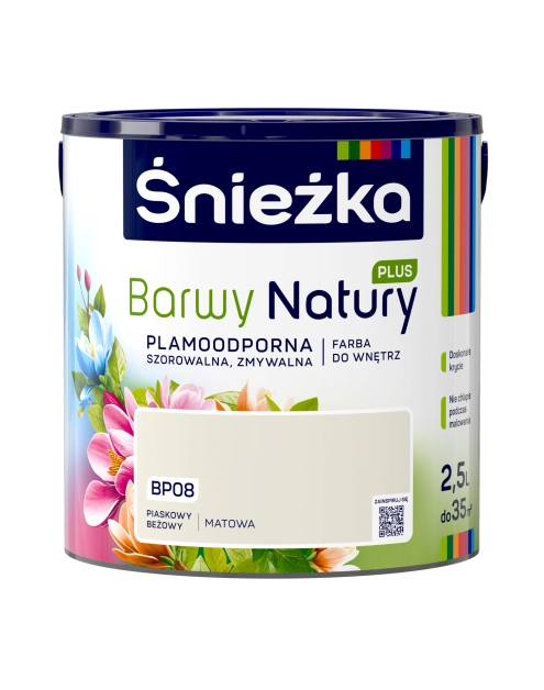 Zdjęcie: Farba Barwy Natury Plus piaskowy beż BP08 2,5L ŚNIEŻKA