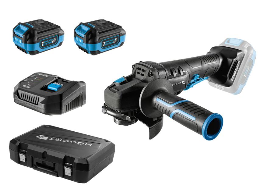 Zdjęcie: Szlifierka kątowa bezszczotkowa 125 mm z włącznikiem łopatkowym 18 V zestaw HOGERT TECHNIK