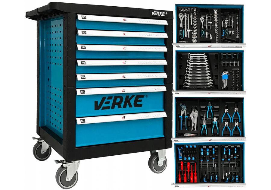Zdjęcie: Szafka narzędziowa 7-szuflad wyposażenie niebieska VERKE