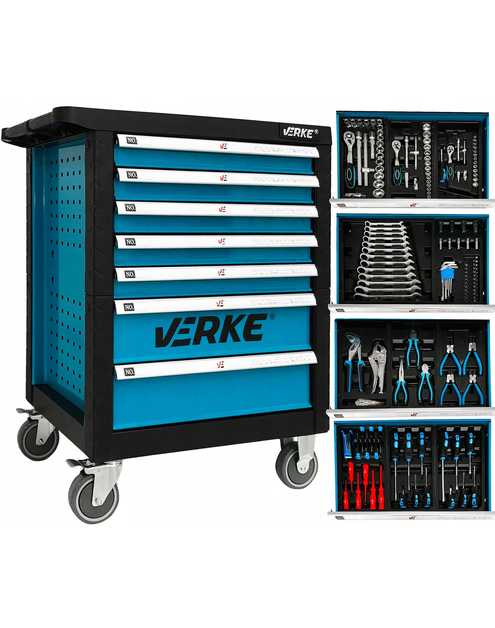 Zdjęcie: Szafka narzędziowa 7-szuflad wyposażenie niebieska VERKE
