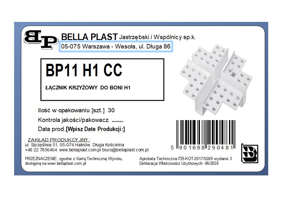 Zdjęcie: Profil krzyżowy PVC BP11 H1 CC biały, łącznik do listwy do boniowania BELLA PLAST