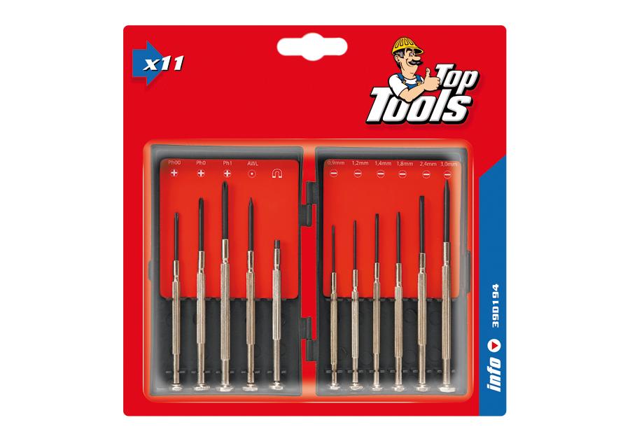 Zdjęcie: Wkrętaki precyzyjne, zestaw 11 sztuk TOP TOOLS