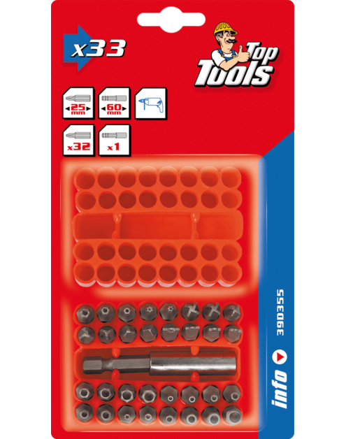 Zdjęcie: Końcówki wkrętakowe z uchwytem, zestaw 33 sztuk TOP TOOLS