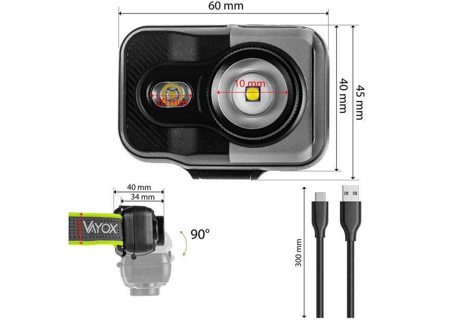 Zdjęcie: Latarka akumulatorowa czołowa 800lm SEOUL+ SMD Pro Series VA0196 VAYOX
