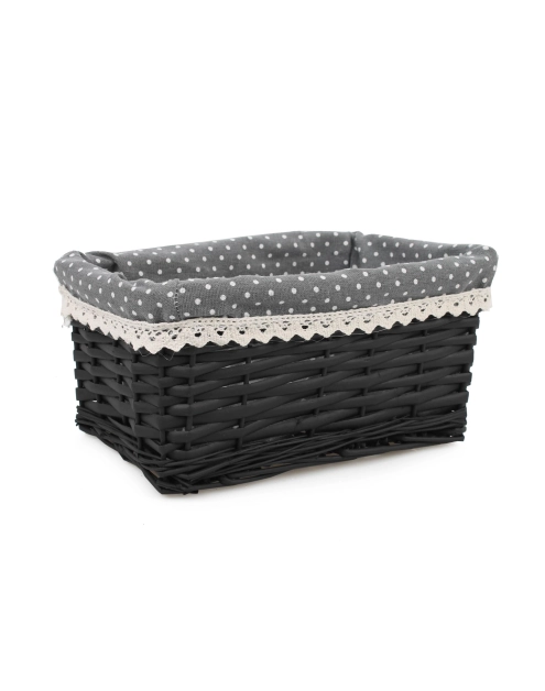 Zdjęcie: Szuflada wiklinowa z materiałem w kropki 29x20x14 cm czarna TIN TOURS