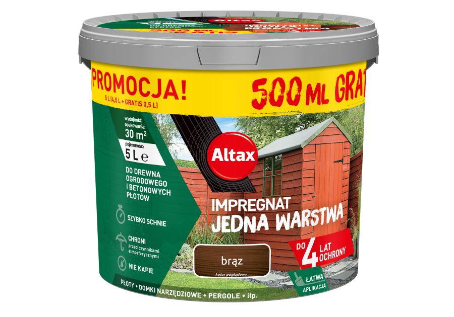Zdjęcie: Impregnat Jedna Warstwa 4 lata, brąz 4,5 L + 0,5 L ALTAX