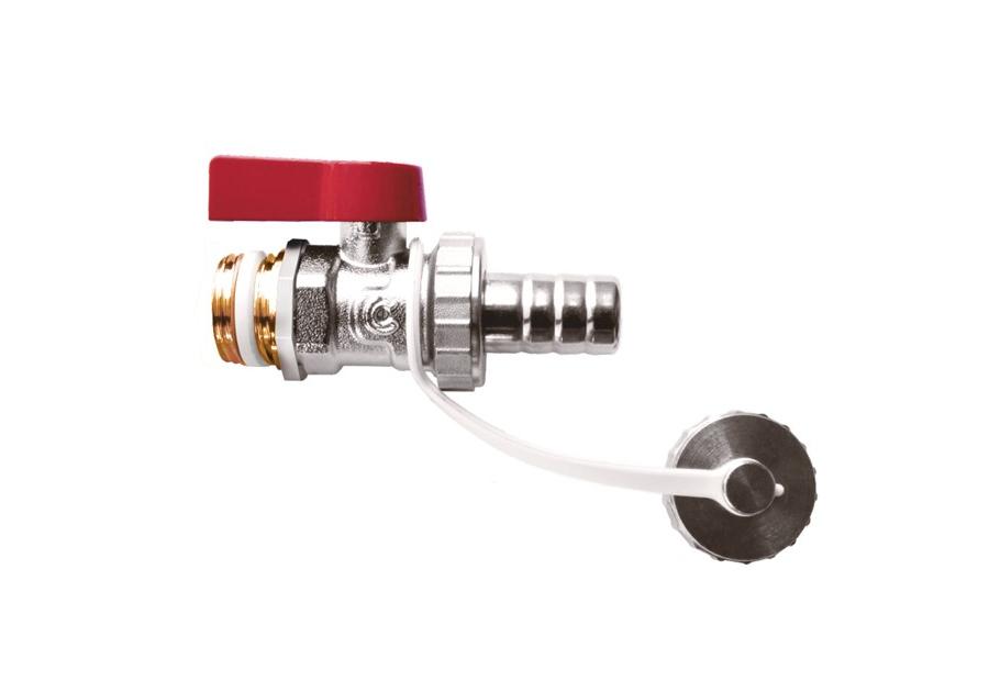 Zdjęcie: Zawór na zawieszce kulowy spustowy 1/2" z pierścieniem uszczelniającym i nakrętką kontrującą CALIDO