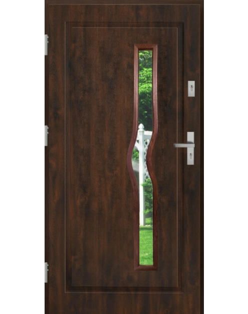 Zdjęcie: Drzwi zewnętrzne stalowo-drewniane Disting Mario 05 Orzech 80 cm lewe KR CENTER