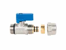 Zawór kulowy mini z dławikiem ze złączką Pex, GZ 1/2x16, niebieski INVENA