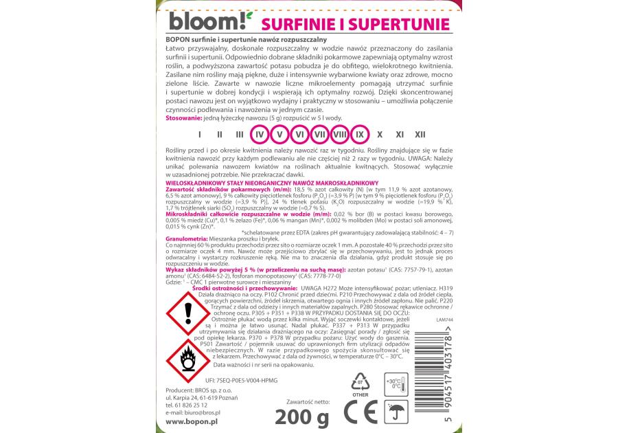 Zdjęcie: Nawóz rozpuszczalny do surfini i superpetuni 200 g BOPON BLOOM!