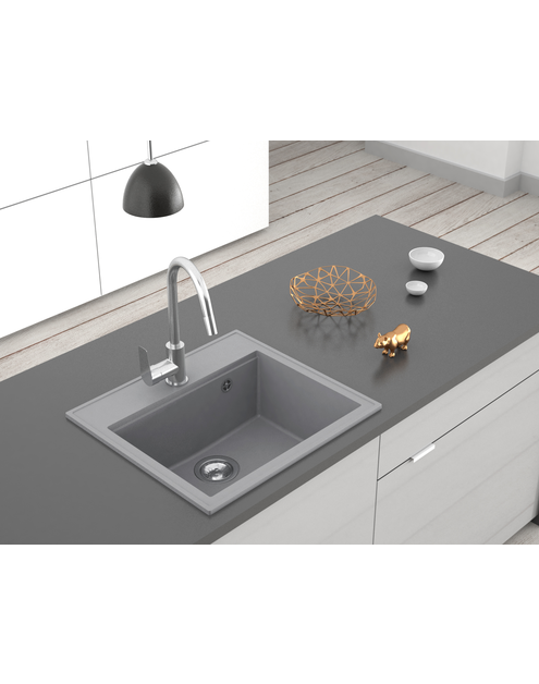 Zdjęcie: Zlewozmywak granitowy Retto 1-komorowy szary, bez ociekacza, 56x51x21,5 cm syfon manualny MILÓ