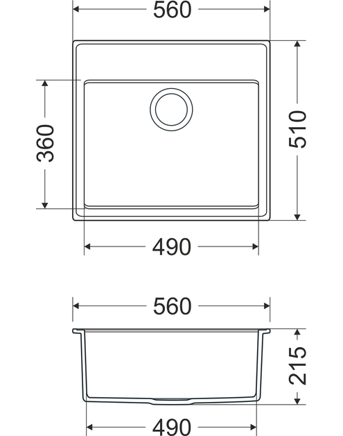 Zdjęcie: Zlewozmywak granitowy Retto 1-komorowy szary, bez ociekacza, 56x51x21,5 cm syfon manualny MILÓ