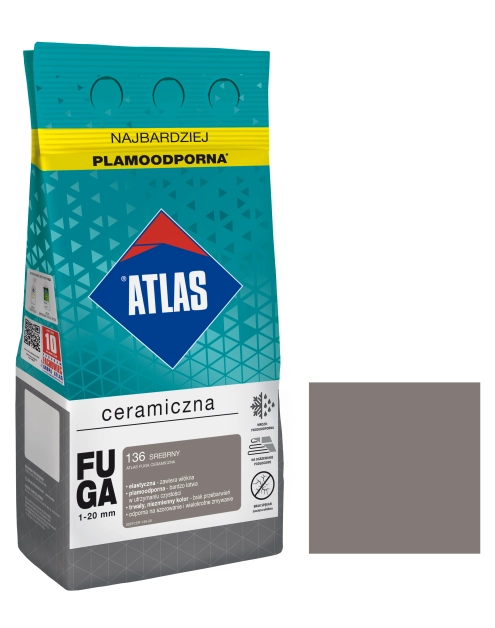 Zdjęcie: Fuga ceramiczna 136 srebrny, alubag, 5 kg ATLAS