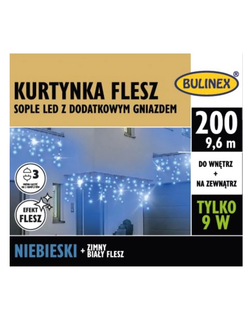 Zdjęcie: Kurtyna LED sople 200 szt. 10 m niebieski BULINEX