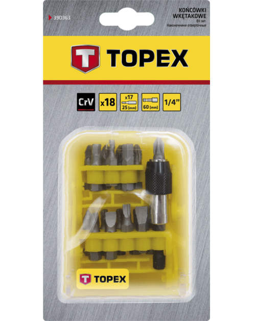 Zdjęcie: Końcówki wkrętakowe z uchwytem, zestaw 18 sztuk TOPEX
