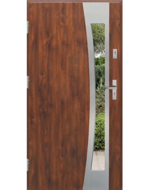 Zdjęcie: Drzwi zewnętrzne stalowo-drewniane Disting Otello 17B Dąb złoty 90 cm lewe zamek listwowy KR CENTER