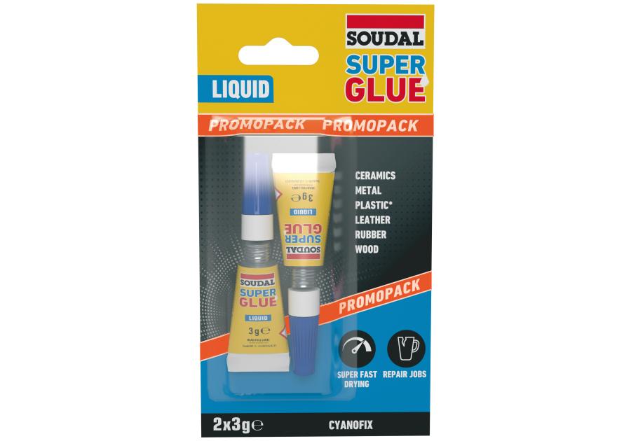 Zdjęcie: Klej sekundowy Super Glue liquid 3 g + 3 g SOUDAL