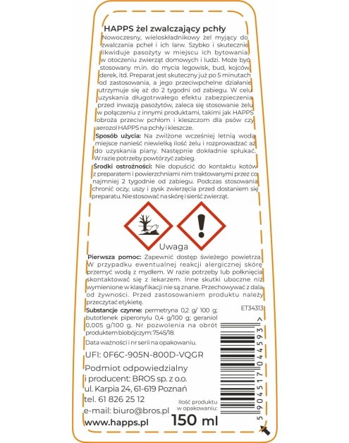 Zdjęcie: Żel zwalczający pchły 150 ml HAPPS