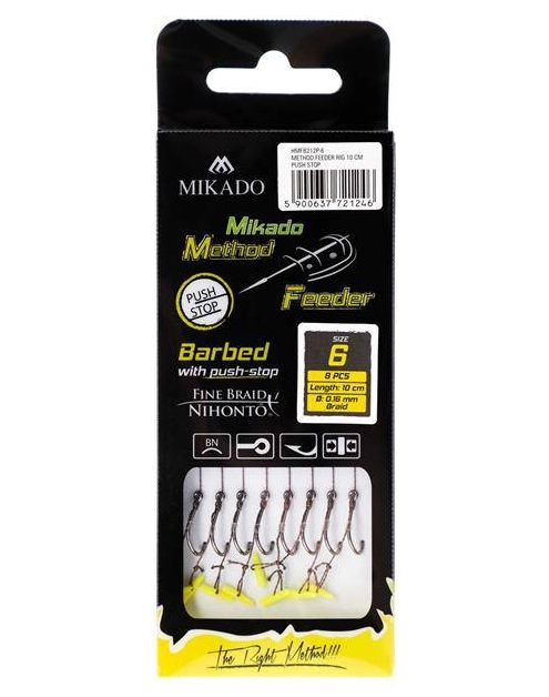 Zdjęcie: Haczyk do metody z push stopem - hak z zadziorem nr 10 plecionka 0,12 mm/10 cm - op. 8 sztuk MIKADO