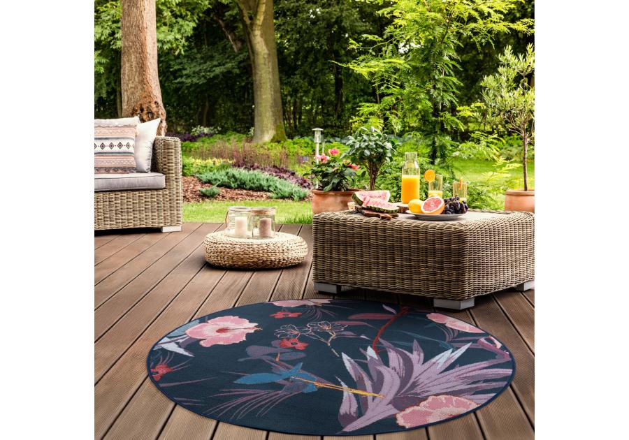 Zdjęcie: Dywan Jungle 135 cm koło, kwiaty pomarańczowo-czarne MULTI-DECOR