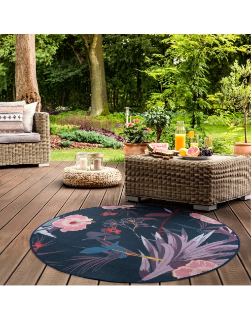 Zdjęcie: Dywan Jungle 135 cm koło, kwiaty pomarańczowo-czarne MULTI-DECOR