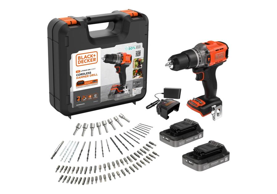 Zdjęcie: Wiertarka udarowa B+D 18 V + 80 akcesoriów + walizka STANLEY