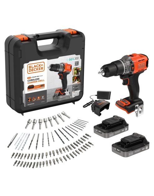 Zdjęcie: Wiertarka udarowa B+D 18 V + 80 akcesoriów + walizka STANLEY