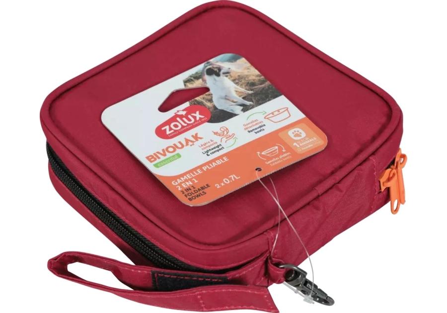 Zdjęcie: Składana miska 2w1 dla psa Bivouak 2x700 ml czerwona ZOLUX