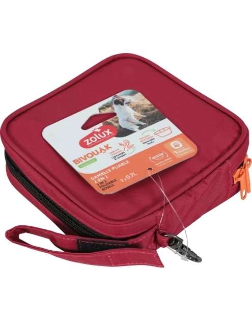 Zdjęcie: Składana miska 2w1 dla psa Bivouak 2x700 ml czerwona ZOLUX