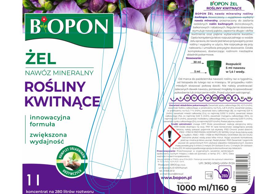 Zdjęcie: Żel nawóz mineralny do roślin kwitnących 1 L BOPON