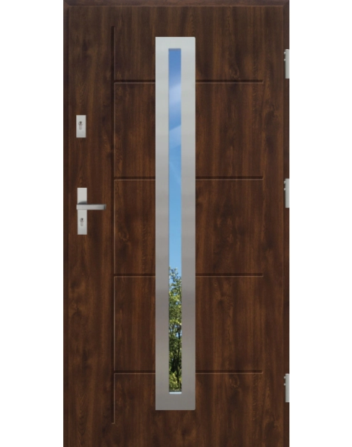 Zdjęcie: Drzwi zewnętrzne stalowo-drewniane Disting Nicolo 04 Orzech 90 cm prawe KR CENTER