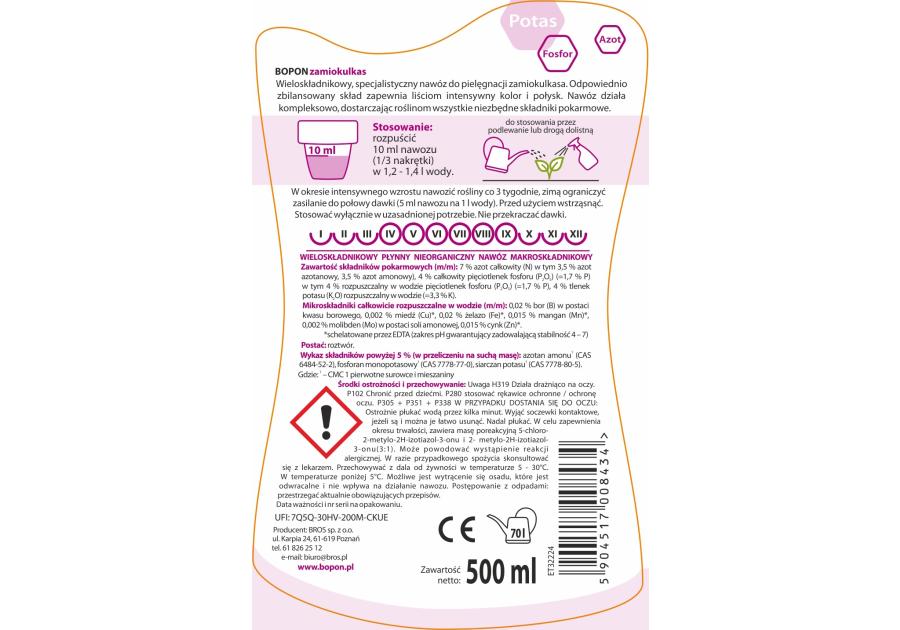 Zdjęcie: Nawóz do zamiokulkasa 0,5 L BOPON