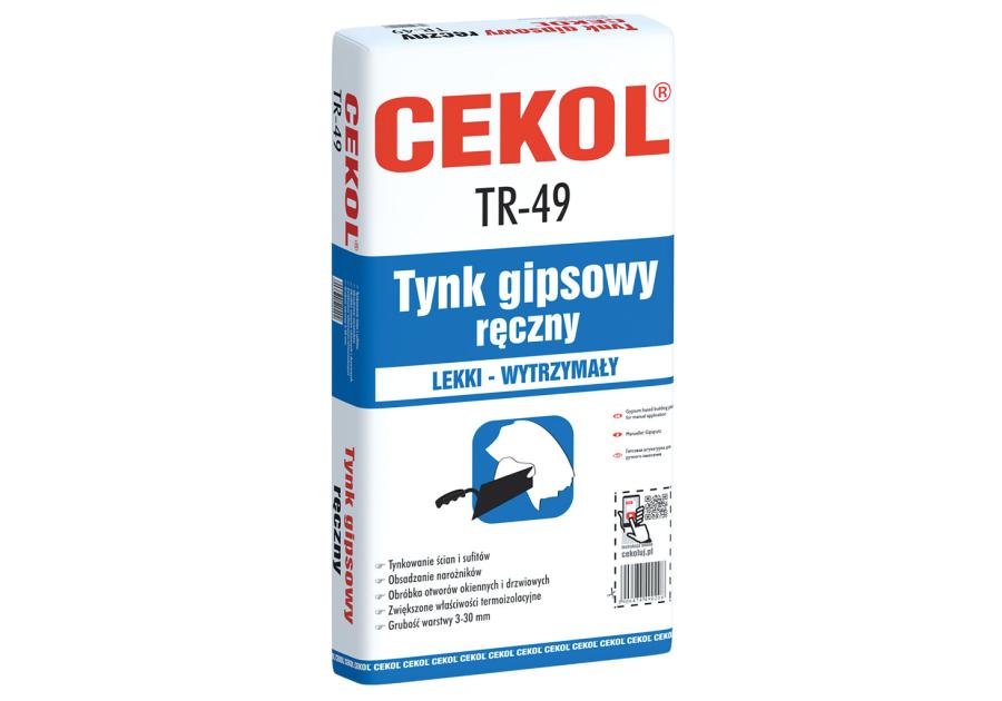 Zdjęcie: Tynk gipsowy ręczny TR-49 lekki 20 kg CEKOL