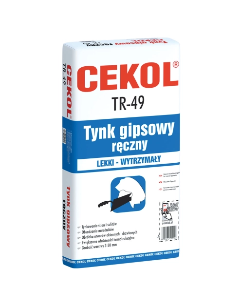 Zdjęcie: Tynk gipsowy ręczny TR-49 lekki 20 kg CEKOL
