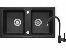 Zlewozmywak granitowy ZQZ_2203 grafit, bateria BEN_262M grafit DEANTE