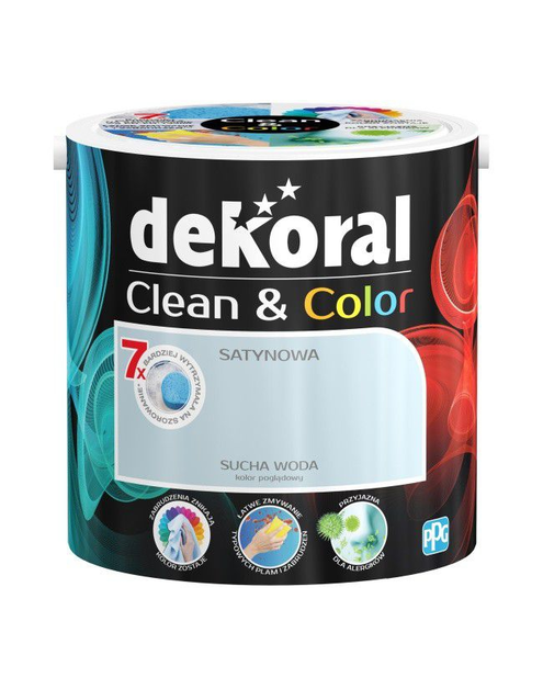 Zdjęcie: Farba satynowa Clean&Color 2,5 L sucha woda DEKORAL