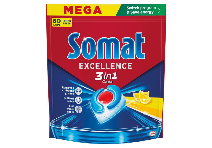 Zdjęcie: Kapsułki do mycia naczyń w zmywarkach Excellence 3in1 Lemon 60 szt. SOMAT