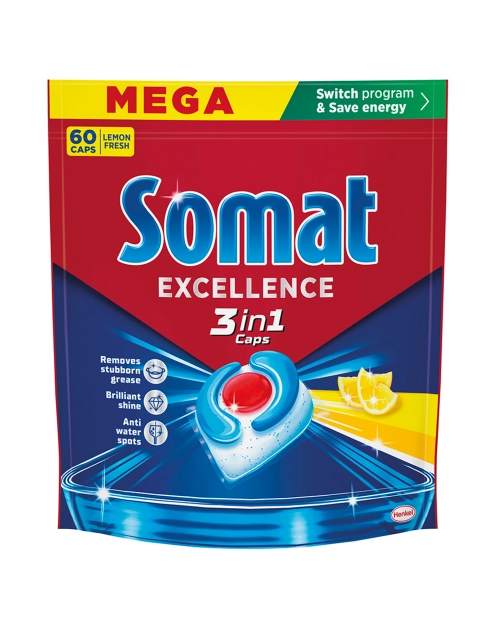 Zdjęcie: Kapsułki do mycia naczyń w zmywarkach Excellence 3in1 Lemon 60 szt. SOMAT