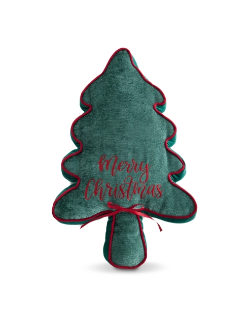 Zdjęcie: Poduszka welwetowa w kształcie choinki zielono-czerwona EUROFIRANY