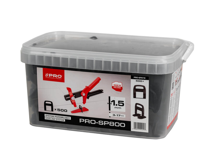 Zdjęcie: System poziomujący PRO-SP800 1,5 mm klipsy, 500 szt. wiadro 10 L PRO