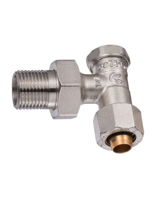 Zdjęcie: Zawór grzejnikowy powrotny kątowy 1/2" z przyłączem zaciskanym 16 x 2,0 mm CALIDO