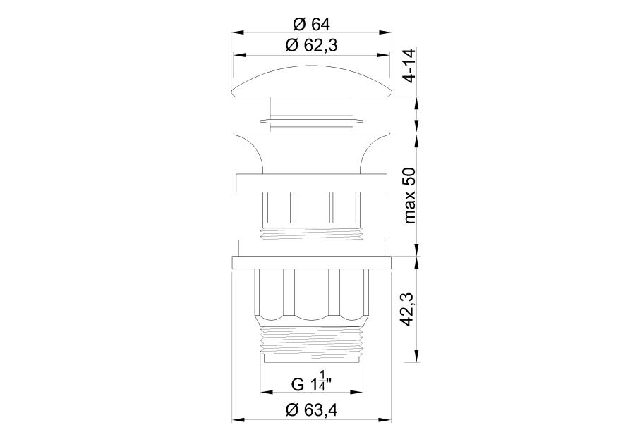 Zdjęcie: Korek click-clack, abs, z przelewem, duży grzybek chrom INVENA