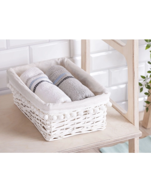 Zdjęcie: Koszyk biały z pomponami 36x27x16 cm ALTOMDESIGN