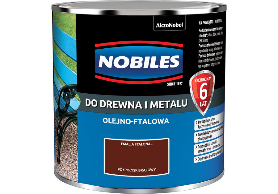 Zdjęcie: Farba ftalowa do drewna i metalu Ftalonal 0,25 L brązowy półpołysk NOBILES